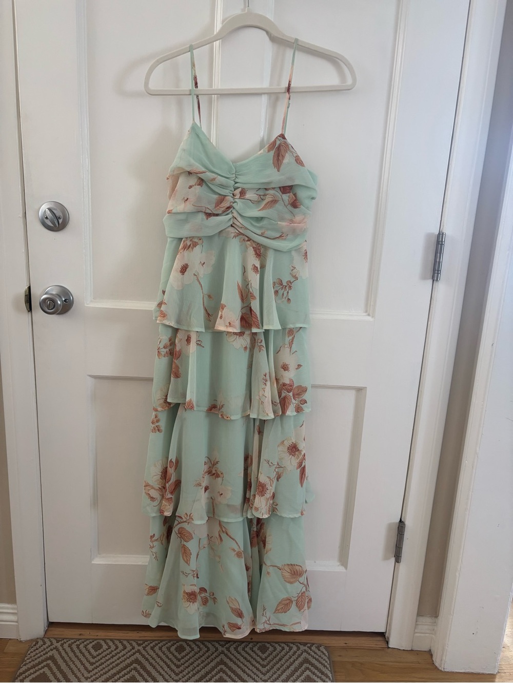 Floral Tiered Maxi Dress in Mint Green